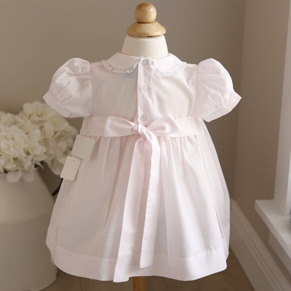 Reserve: Girls Pink Smocked Dress Heirloom Floral Embroidery 12m Portrait New - Picture 5 of 5